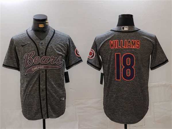 Mens Chicago Bears #18 Caleb Williams Grey With Patch Cool Base Stitched Baseball Jersey